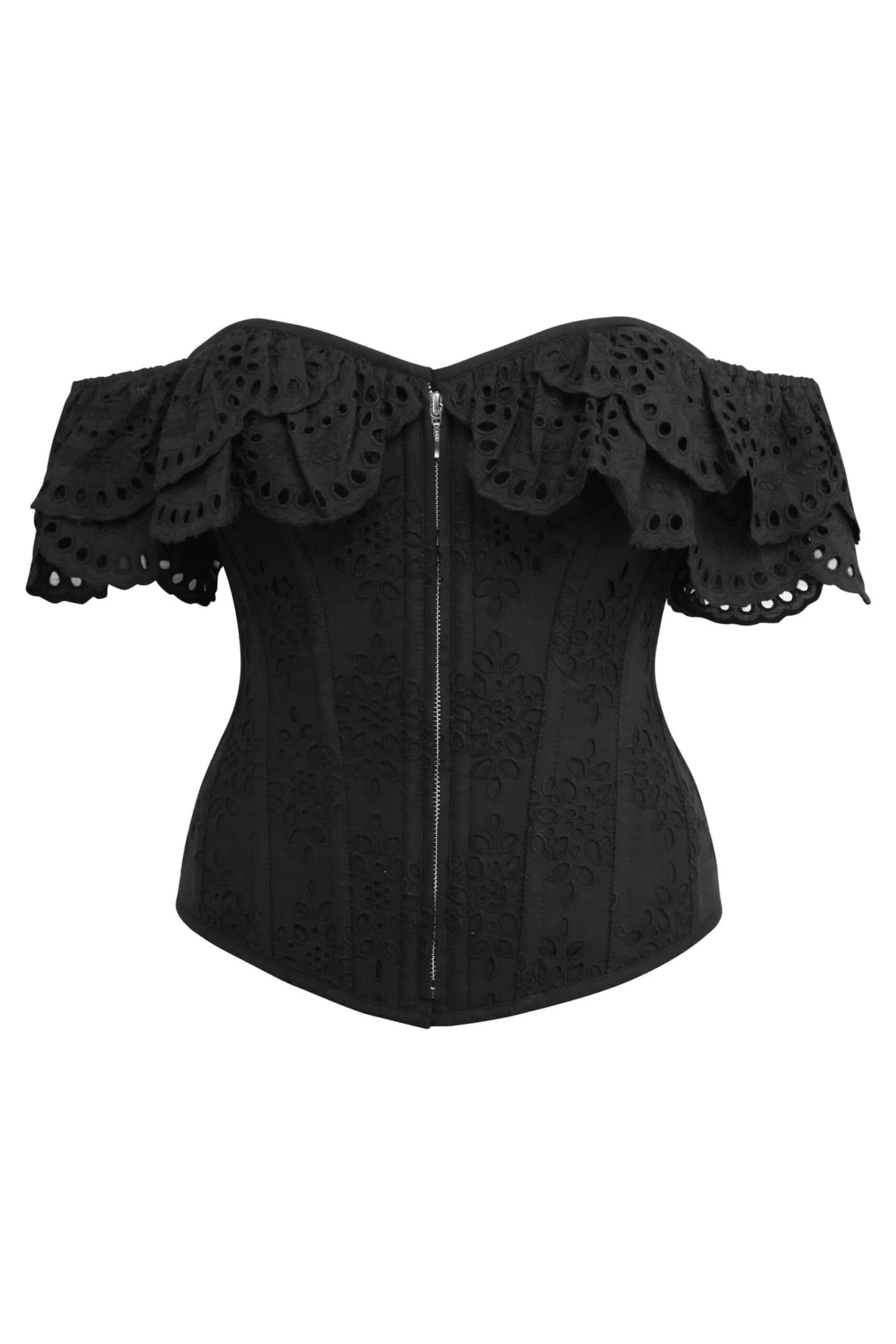 Alyssum Black Broderie Anglaise Cotton Corset Top With Double Frill Sleeves 10 Alyssum Black Broderie Anglaise Cotton Corset Top With Double Frill Sleeves - Image 10