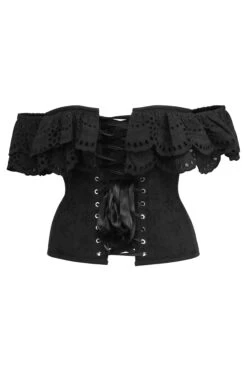 Alyssum Black Broderie Anglaise Cotton Corset Top With Double Frill Sleeves 22 Alyssum Black Broderie Anglaise Cotton Corset Top With Double Frill Sleeves -Corset Story SC 0362