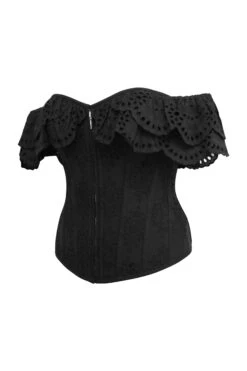 Alyssum Black Broderie Anglaise Cotton Corset Top With Double Frill Sleeves 23 Alyssum Black Broderie Anglaise Cotton Corset Top With Double Frill Sleeves -Corset Story SC 0363