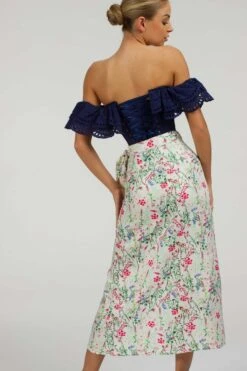 Alyssum Summer Navy Broderie Anglaise Cotton Corset Top With Double Frill Sleeves -Corset Story SC 037 website 11