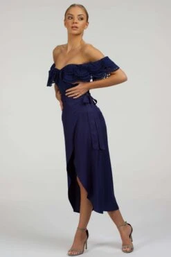 Alyssum Summer Navy Broderie Anglaise Cotton Corset Top With Double Frill Sleeves -Corset Story SC 037 website 14