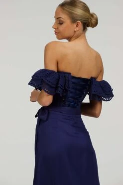 Alyssum Summer Navy Broderie Anglaise Cotton Corset Top With Double Frill Sleeves -Corset Story SC 037 website 15