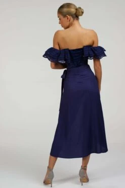 Alyssum Summer Navy Broderie Anglaise Cotton Corset Top With Double Frill Sleeves -Corset Story SC 037 website 16