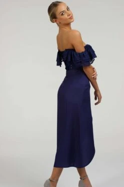 Alyssum Summer Navy Broderie Anglaise Cotton Corset Top With Double Frill Sleeves -Corset Story SC 037 website 17