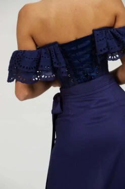 Alyssum Summer Navy Broderie Anglaise Cotton Corset Top With Double Frill Sleeves -Corset Story SC 037 website 19