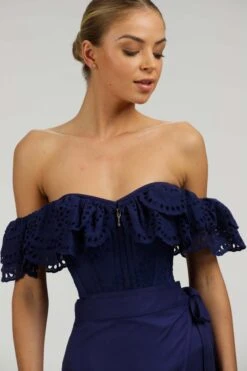 Alyssum Summer Navy Broderie Anglaise Cotton Corset Top With Double Frill Sleeves -Corset Story SC 037 website 20