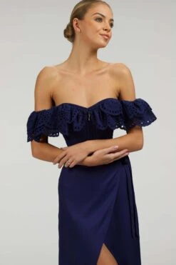 Alyssum Summer Navy Broderie Anglaise Cotton Corset Top With Double Frill Sleeves -Corset Story SC 037 website 21