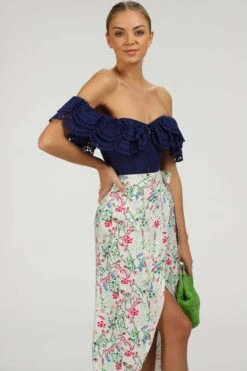 Alyssum Summer Navy Broderie Anglaise Cotton Corset Top With Double Frill Sleeves -Corset Story SC 037 website 7