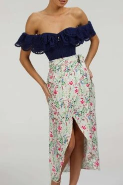 Alyssum Summer Navy Broderie Anglaise Cotton Corset Top With Double Frill Sleeves -Corset Story SC 037 website 9