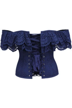 Alyssum Summer Navy Broderie Anglaise Cotton Corset Top With Double Frill Sleeves -Corset Story SC 0372