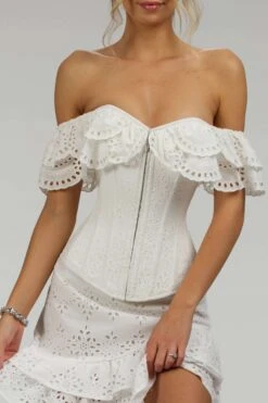 Alyssum White Broderie Anglaise Cotton Corset Top With Double Frill Sleeves -Corset Story SC 038 website 10