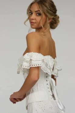 Alyssum White Broderie Anglaise Cotton Corset Top With Double Frill Sleeves -Corset Story SC 038 website 11