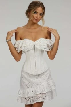 Alyssum White Broderie Anglaise Cotton Corset Top With Double Frill Sleeves -Corset Story SC 038 website 3