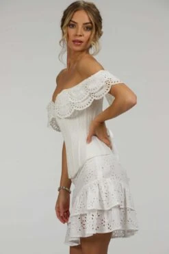 Alyssum White Broderie Anglaise Cotton Corset Top With Double Frill Sleeves -Corset Story SC 038 website 6