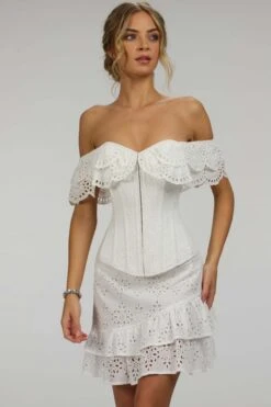 Alyssum White Broderie Anglaise Cotton Corset Top With Double Frill Sleeves -Corset Story SC 038 website 8