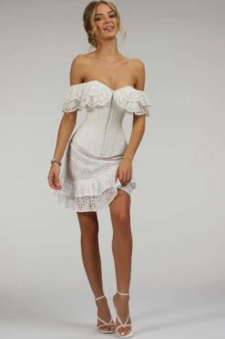 Alyssum White Broderie Anglaise Cotton Corset Top With Double Frill Sleeves -Corset Story SC 038 website 9