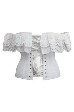 Alyssum White Broderie Anglaise Cotton Corset Top With Double Frill Sleeves -Corset Story SC 0382