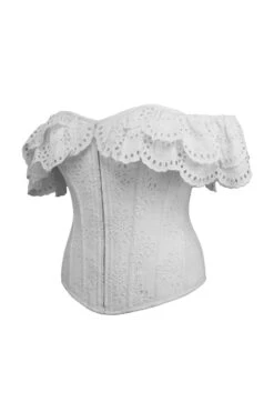 Alyssum White Broderie Anglaise Cotton Corset Top With Double Frill Sleeves -Corset Story SC 0383