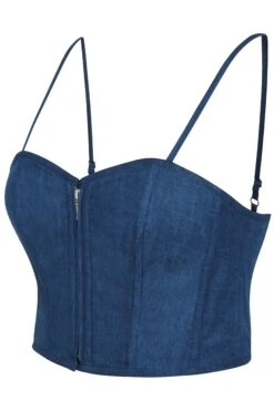 Delia Blue Chambray Cropped Corset With Spaghetti Straps -Corset Story SC 046 side