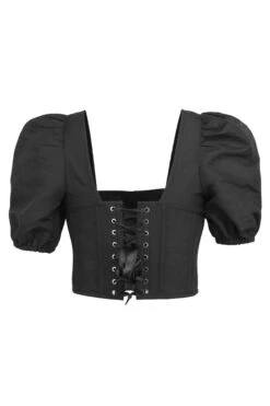 Fern Black Linen Cropped Corset With Puff Sleeves 20 Fern Black Linen Cropped Corset With Puff Sleeves -Corset Story SC 0492
