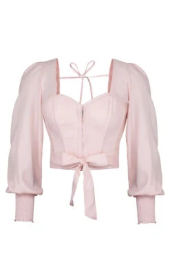 Blossom Prairie Pink Viscose Cropped Corset Top With Elasticated Back