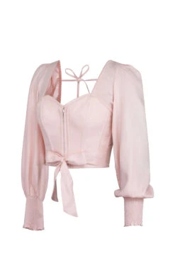 Blossom Prairie Pink Viscose Cropped Corset Top With Elasticated Back -Corset Story SC 0543