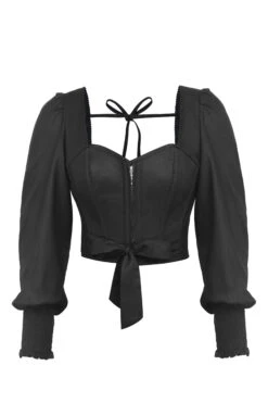 Blossom Black Viscose Cropped Corset Top With Elasticated Back