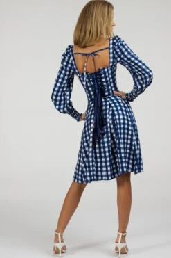 Sunflower Gingham Blue Viscose Corset Dress With Long Sleeves 13 Sunflower Gingham Blue Viscose Corset Dress With Long Sleeves -Corset Story SC 056 website 4