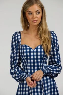 Sunflower Gingham Blue Viscose Corset Dress With Long Sleeves 12 Sunflower Gingham Blue Viscose Corset Dress With Long Sleeves -Corset Story SC 056 website 6