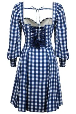 Sunflower Gingham Blue Viscose Corset Dress With Long Sleeves 18 Sunflower Gingham Blue Viscose Corset Dress With Long Sleeves -Corset Story SC 0562