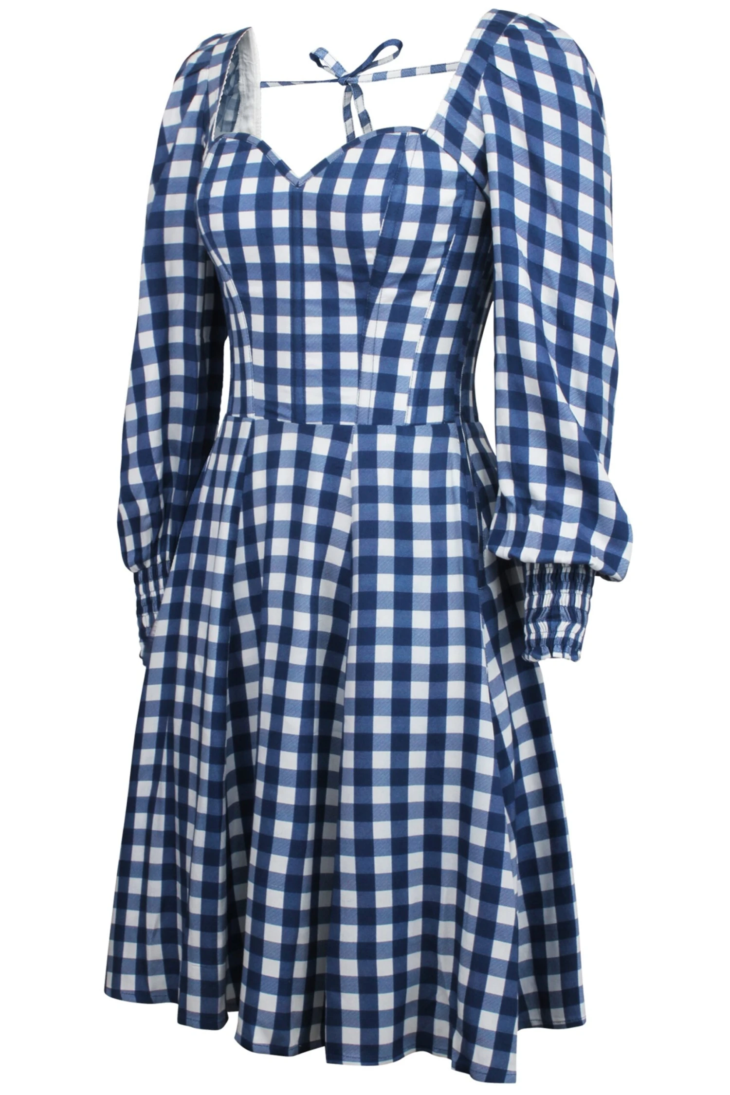 Sunflower Gingham Blue Viscose Corset Dress With Long Sleeves 10 Sunflower Gingham Blue Viscose Corset Dress With Long Sleeves - Image 10