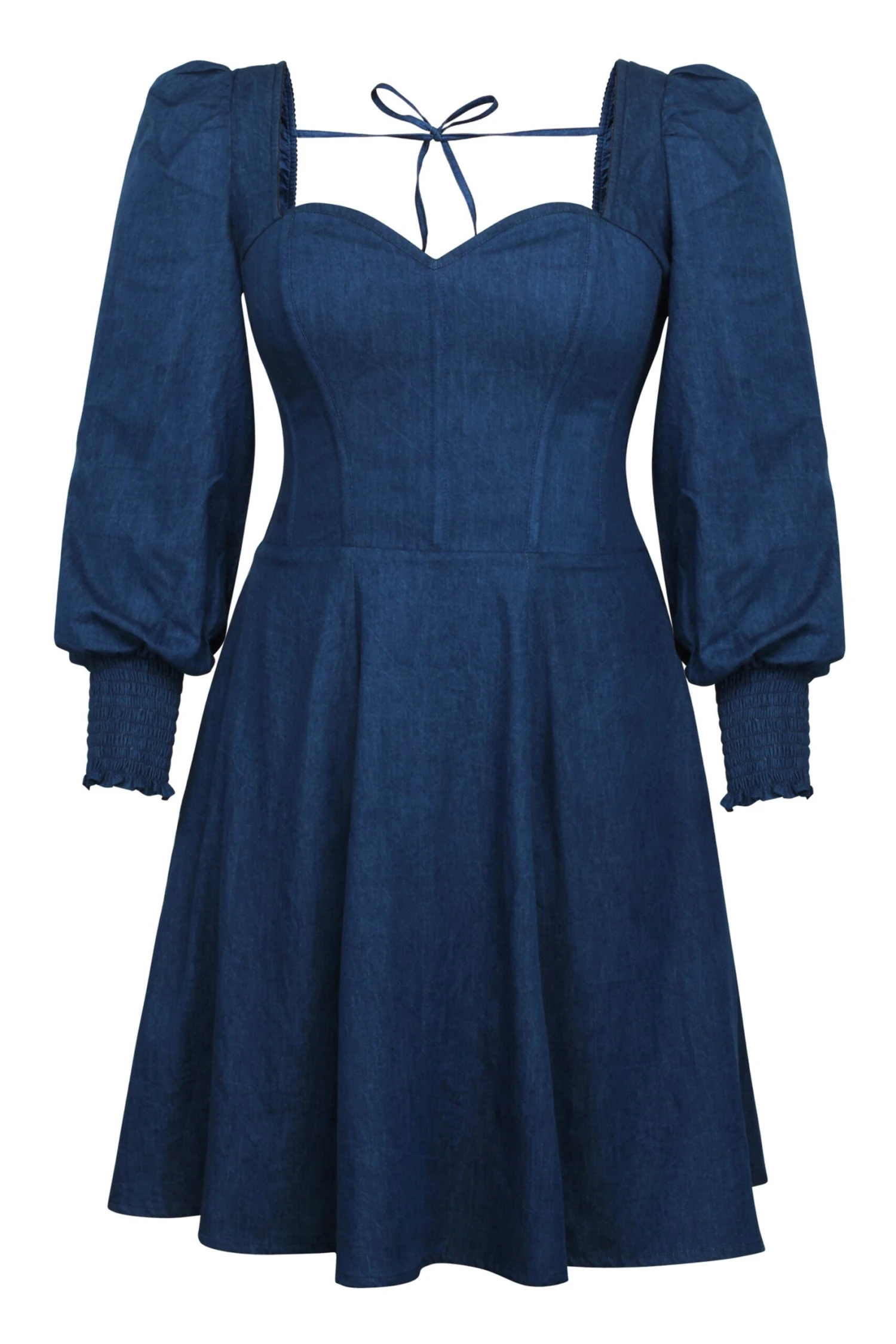 Sunflower Blue Chambray Corset Dress With Long Sleeves 1 Sunflower Blue Chambray Corset Dress With Long Sleeves