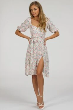 Gladiolus Ditsy Viscose Corset Dress With Puff Sleeves -Corset Story SC 059 website 1