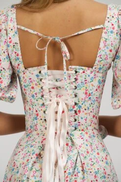 Gladiolus Ditsy Viscose Corset Dress With Puff Sleeves -Corset Story SC 059 website 7