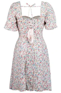 Gladiolus Ditsy Viscose Corset Dress With Puff Sleeves -Corset Story SC 0592