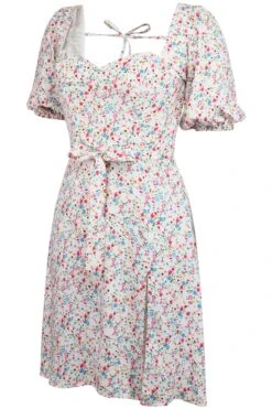 Gladiolus Ditsy Viscose Corset Dress With Puff Sleeves -Corset Story SC 0593