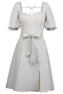 Gladiolus Oatmeal Linen Corset Dress With Puff Sleeves