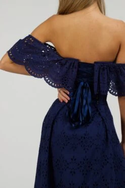 Peony Summer Navy Broderie Anglaise Cotton Corset Dress With Off The Shoulder Frill -Corset Story SC 062 website 10