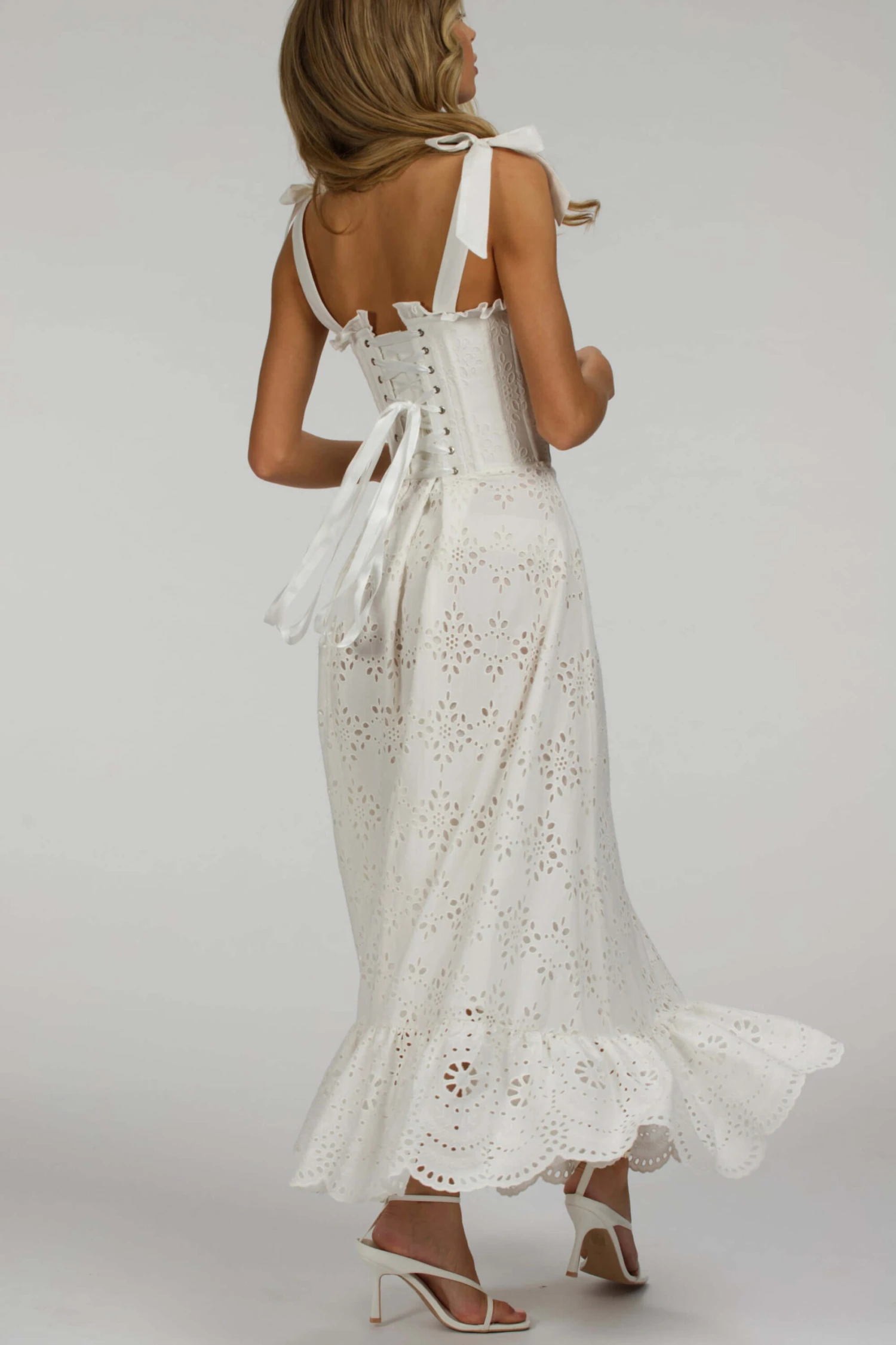 Camelia White Broderie Anglaise Cotton Corset Maxi Dress 5 Camelia White Broderie Anglaise Cotton Corset Maxi Dress - Image 5