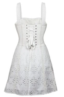 Veronica White Broderie Anglaise Cotton Corset Dress With Straps 5 Veronica White Broderie Anglaise Cotton Corset Dress With Straps -Corset Story SC 070B