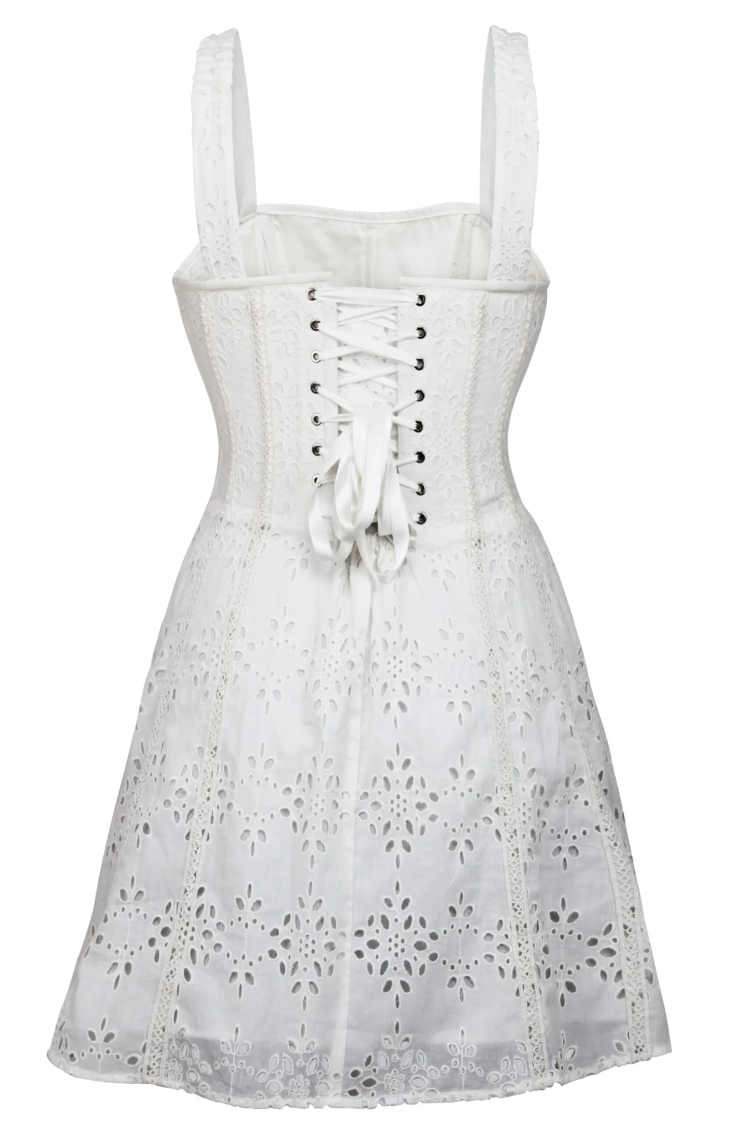 Veronica White Broderie Anglaise Cotton Corset Dress With Straps 3 Veronica White Broderie Anglaise Cotton Corset Dress With Straps - Image 3