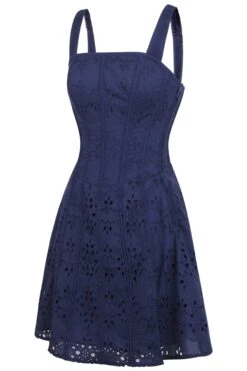 Veronica Summer Navy Broderie Anglaise Cotton Corset Dress With Straps -Corset Story SC 0713
