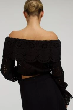 Rosalie Black Cotton Cropped Bardot Neckline Top -Corset Story SC 074 website 5