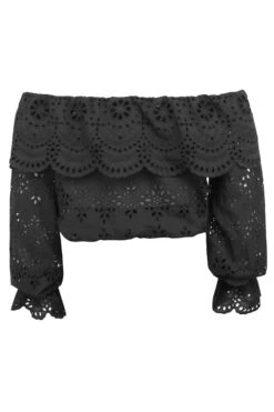 Rosalie Black Cotton Cropped Bardot Neckline Top -Corset Story SC 0742