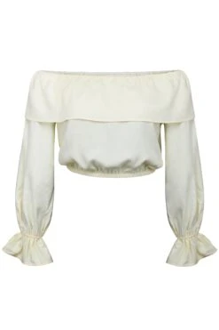 Rosalie Lemon Sorbet Viscose Cropped Bardot Neckline Top -Corset Story SC 0751