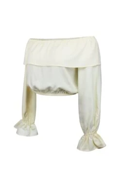 Rosalie Lemon Sorbet Viscose Cropped Bardot Neckline Top -Corset Story SC 0753