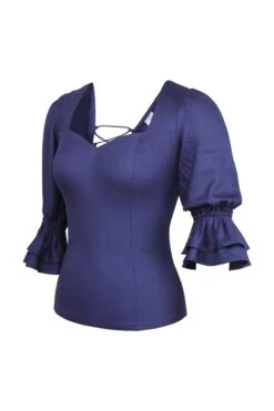 Liana Summer Navy Viscose Corset-Inspired Backless Top -Corset Story SC 0793