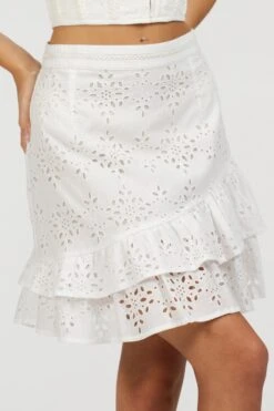 Sammy White Broderie Anglaise Cotton Skirt With Asymmetric Frill -Corset Story SC 083 website 21