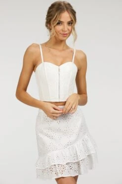 Sammy White Broderie Anglaise Cotton Skirt With Asymmetric Frill