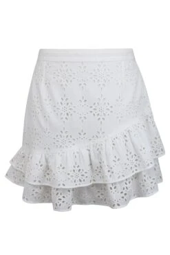 Sammy White Broderie Anglaise Cotton Skirt With Asymmetric Frill -Corset Story SC 0831